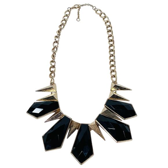 Vintage Black Gold Inverted Spike Geometric Bib Necklace Statement 8" - Picture 1 of 6
